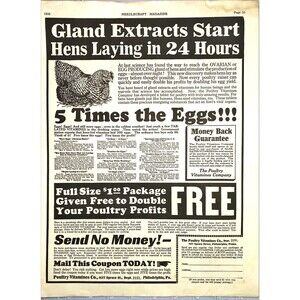 The Poultry Vitamines Co. "5 Times the Eggs!!!" Vintage Print Ad 1926